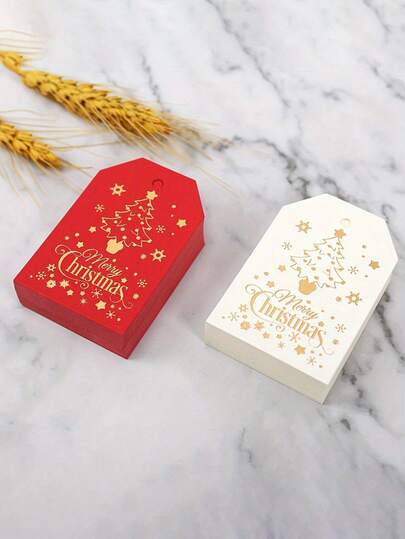 50 张优雅圣诞礼物标签卡，红色和白色 - “圣诞快乐”设计，金色箔装饰，无需电源即可作为节日礼物