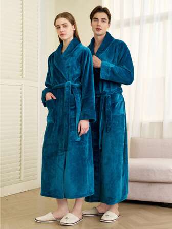 1 st extra lång flanellbadrock, flanellbadrock för vuxna, termofodrad, lämplig för hotell, spa, skönhetssalonger, absorberande och snabbtorkande, lös passform, flerfärgad, minimalistisk design, badrums- och hemtillbehör varm vinterdekoration