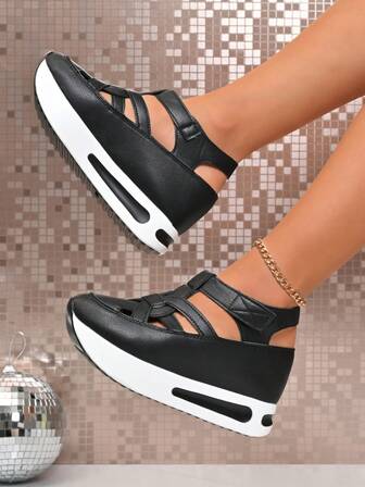 夏季坡跟凉鞋镂空透气大码厚底凉鞋