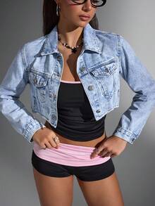 Jeanoix 做旧水洗短款牛仔夹克 - 淺色水洗藍 - 查看 4