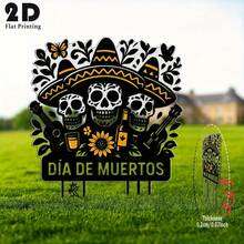 2D Flat, 1pc Death Garden Symbol - Mexican Sugar Skull Decor With Sun Hat, Acrylic Outdoor Indoor Sign For Halloween, Graveyard, Yard - Easy Ground Insertion, Gothic Home & Holiday Display, Durable Graphic Design, No Battery Required, Halloween Decor, Graveyard Decor, Art Decor Style, Windproof Decor, 2D Flat
