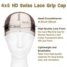 Lace Wig Grip Cap For Women - 4x5inches Ultra-Thin Transparent Swiss HD Lace Front For Gluelace Wigs - Comfortable Non-Slip Adjustable Elastic Headband With Hook And Loop