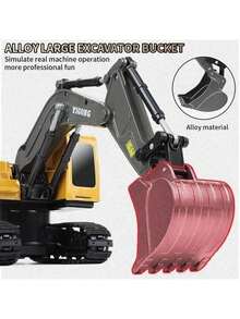 儿童遥控车玩具男孩遥控建筑挖掘机自卸车推土机电动车儿童玩具圣诞礼物 - 黃色 - 查看 7