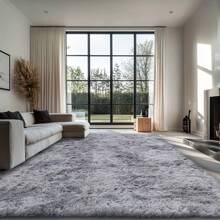 Large Rugs Living Room,Fluffy Bedroom Rug, Grey Rug Living Room, Thick Pile Grey Rug, Durable Rugs For Bedroom,Modern Soft And Fluffy Area Rug, Available In Multiple Sizes, Elegant Home Decor.Minimalist Style Carpet Is Suitable For Decorating Living Room, Bedroom, Study Room, Etc. - Tie-dye Light Gray - View 2