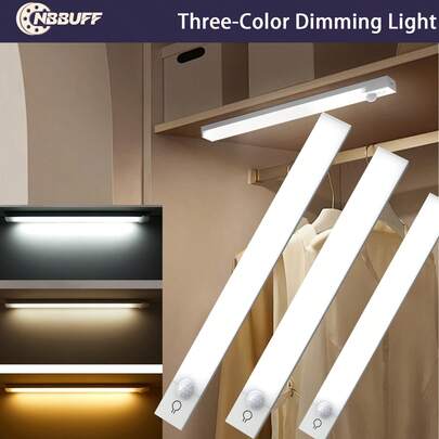  NBBUFF 3.94 英寸-19.7 英寸橱柜下照明，可充电室内运动传感器灯，4 级可调光磁性壁橱灯，带光传感器，超长待机，3000/4500/6500K 可调光无线台下灯，适用于厨房、楼梯、走廊