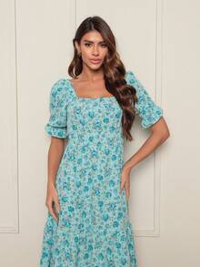 Women's Dress | Crepe With Elastec L Flower L Off The Shoulder. - 藍色 - 查看 3