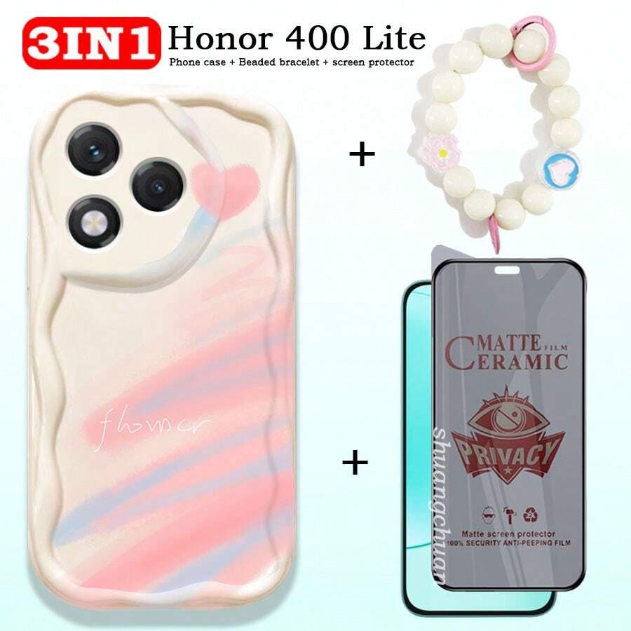 3 件/套适用于荣耀 400 Lite 屏幕钢化玻璃保护膜、手机保护壳、防摔手机壳、手机挂绳、珍珠水钻挂链、奢华款手机配件套装适用于荣耀 X5B、X5B Plus、X6C、X6B、X7C、X8C、X8B、Reno14 F、Spark40、40c 屏幕保护必备品、适用于日常防护、办公、家用手机屏幕保护膜手机配件防水防震防摔防刮