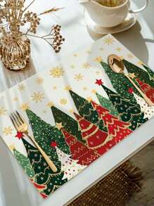 1/2/4 piezas Manteles con tema navideño, diseño de árbol de Navidad vintage, estrella, copo de nieve, manteles de poliéster de 30x45cm, adecuados para la decoración central de la mesa de Navidad, decoración de platos para fiestas navideñas y reuniones familiares