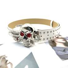 Personalized Skull Buckle Waist Belt, Punk Style, Unisex, Suitable For Halloween Fall, Autumn, Halloween