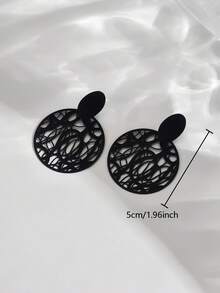 1 Pair Vintage Fashionable Versatile Hollow Round Metal Earrings, Suitable For Daily Wear - Black 993 - View 4