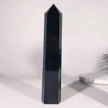 1 pieza Torre grande de obsidiana negra natural - Pilar hexagonal grande para decoración del hogar, meditación y espiritualidad, con acabado brillante pulido, idea de regalo de cumpleaños única