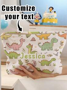 1 szt. Niestandardowa kosmetyczka z motywem dinozaura i imieniem, doskonały wybór do przechowywania kosmetyków podczas wyjścia, możliwość personalizacji według własnego, unikalnego projektu, odpowiednia dla dzieci i nastolatków, możliwość nadrukowania własnego imienia lub imion siostry i kolegów z klasy jako prezentu