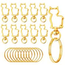 10/20 Peças Chaveiro em Formato de Gato de Liga Metálica com Argola - Acessório de Joia DIY, Chaveiro Giratório, Chaveiro com Mola
