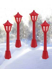 5PCS Red Mini Miniature Street Light Model Street Post Railway Train Post Lamp Outdoor Pathway Lantern Post For Dollhouse Decor Micro Landscape Home Decor Christmas Decorations Room Decor Christmas Winter