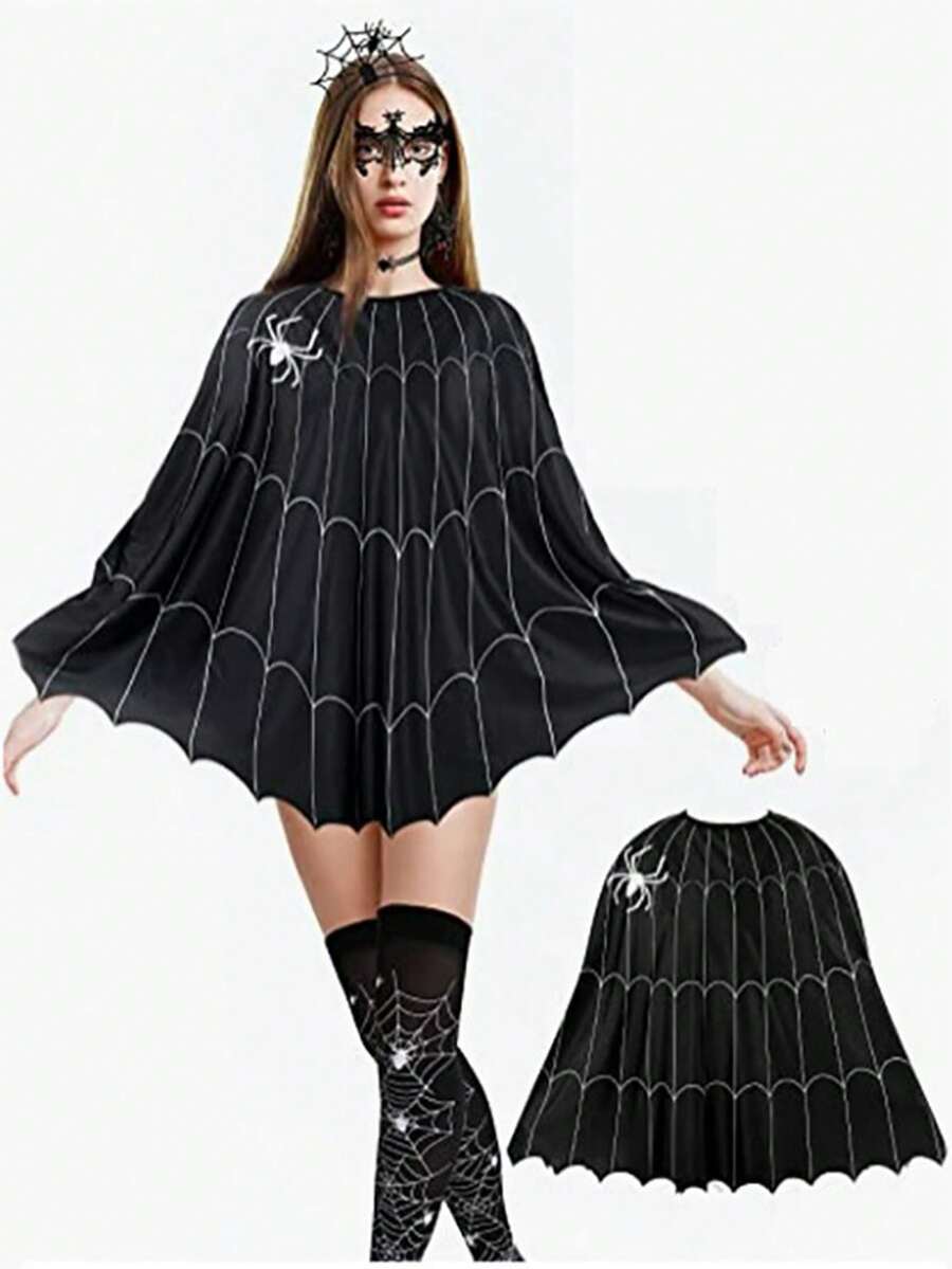 1pc Halloween Spider Cloak Shawl Carnival Masquerade Party Cosplay Shawl - Black - View 1