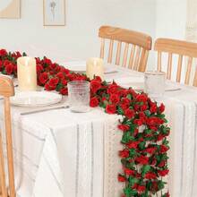 2 Stücke/Set 22m künstliche lila Rosenranke - realistischer Kunststoff Blumengirlande, geeignet für Hochzeitsbogen, Wanddekoration Zuhause, Innen-/Außenbereich, Feiertage & Veranstaltungen Dekoration Weihnachten, Valentinstag, wartungsfreier Dekorationsartikel, Weihnachtsbaum Dekoration, Blumen Heimdekoration - Rot - Übersicht 5