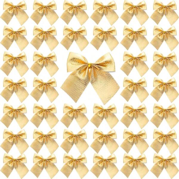 12Pcs/Bag Christmas Tree Bows, Mini Ribbon Bows Ornaments For Christmas Decoration Gift Wrap Supplies