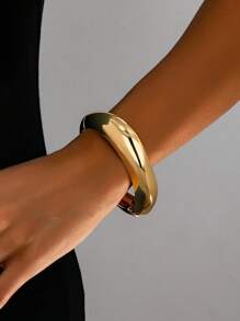 1pc Fashionable Minimalist Solid Gold Thick Durable Geometric Bangle Bracelet For Women - Yellow Gold - View 1