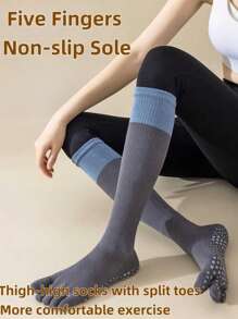 A Pair Of Women's Winter Yoga Five-Toe Socks, Knitted Fabric, Anti-Slip Pilates Leggings, Calf Socks Ballet, Only Hand-Washable, Suitable For Fitness And Young People, Running, Yoga, Fitness, Cycling, Middle Calf Compression Socks