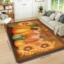 1pc Thanksgiving Autumn Theme Decor Multi-Color Pumpkin & Sunflower Print Holiday Doormat, Soft Non-Slip Absorbent Washable Kitchen Mat, Festive Cozy Entryway Rug, Rectangular Low Pile Holiday Home Decor Mat For Living Room, Bedroom, Kitchen, Laundry Room, Bathroom