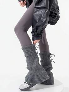 1 双女士秋冬加厚保暖腿套，带蝴蝶结，灰色针织腿套，舒适保暖 - 彩色 - 查看 4