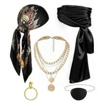 5 pièces Ensemble d'accessoires de costume de pirate, comprenant un chapeau de pirate pour femme, un foulard de pirate, une ceinture de taille de pirate, une décoration de combinaison et des couleurs variées pour Halloween