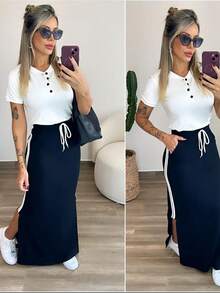 Women's Fleece Set With Long Skirt And Button-Down Top – Style, Comfort And Versatility For Everyday Life - Black - View 2