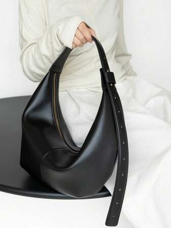 女士时尚小众设计饺子包腋下包通勤包手提单肩斜挎包大容量黑色包包度假旅行夏季