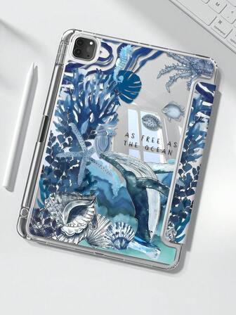 ตัวการ์ตูนสัตว์ทะเลที่สวยงามและน่ารัก วาฬ, ฉลาม, ดาวทะเล, เปลือกหอย และม้าน้ำ พร้อมฝาครอบอะคริลิคใสสองด้านที่ทาสี แข็งแรงทนทานและเหมาะสำหรับ iPad รุ่นที่ 7, 8 (10.2 นิ้ว) และ 10 มีช่องใส่ปากกาในตัวและรองรับฟังก์ชันสลีปและปลุก/วิธีการตั้งค่าหลายแบบ สิ่งเหล่านี้เป็นของขวัญสำหรับเทศกาลและของขวัญปีใหม่