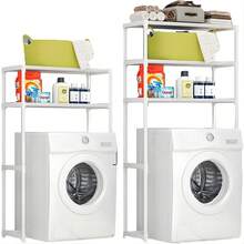 Estante de almacenamiento de baño de una pieza, estante de balcón, estante de lavadora, 2-3 pisos, fácil de instalar, ahorro de espacio, no hay necesidad de perforar el baño, estante de almacenamiento de lavadora, se puede colocar por separado en la lavadora, adecuado para balcón, baño, hogar, etc. - Blanco - Ver 3