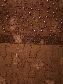 Thiết kế có túi, Hàng mới về, Cổ chữ V, Thanh lịch & Duyên dáng, Đầm dạ hội cỡ lớn, Thêu tinh tế, Thắt lưng, Tay áo bồng bềnh, Đầm dài dự tiệc - Cà phê nâu - Xem 10