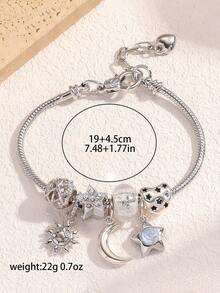 百搭星星月亮吊坠镂空串珠手链 镂空星星串珠手链 女士DIY时尚个性龙虾扣手链