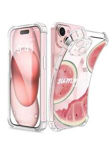 Slogan 1pc TPU Soft Bumper Shockproof Clear Transparent Anti-Yellow Phone Protective Case, Summer Watermelon 2D Pattern Printed Phone Case, Compatible With IPhone 11/11 Pro/11 Pro Max/X/XR/X MAX/XS/12/12 Pro/12 Pro Max/13/13 Pro/13 Pro Max/14/14 Pro/14 Pro Max/14 Plus/15/15 Pro/15 Plus/15 Pro Max/16/16e/16 Plus/16 Pro Max/16 Pro/12 Mini/13 Mini, Premium Comfortable Phone Protective Cover - Clear - View 4