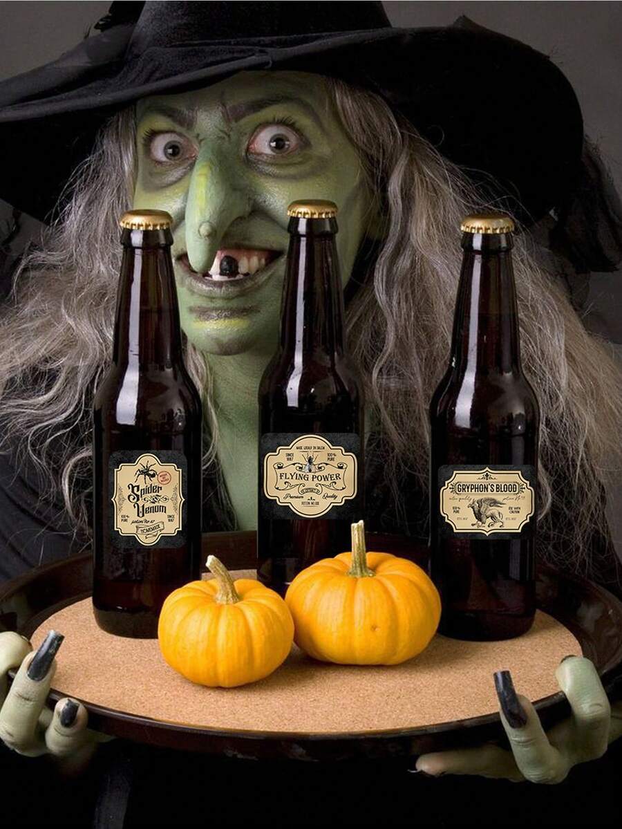 13 Pcs Halloween Horror Potion Bottle Style Wine Bottle Decorative Stickers, Personalized Customizable, Suitable For Holiday Party Gift Wrapping And Scene Arrangement - Multicolor - View 1