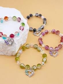 4 pezzi Braccialetto di cristallo di vetro a cuore bohémien sfumato alla moda, regalo di compleanno/festività per le donne