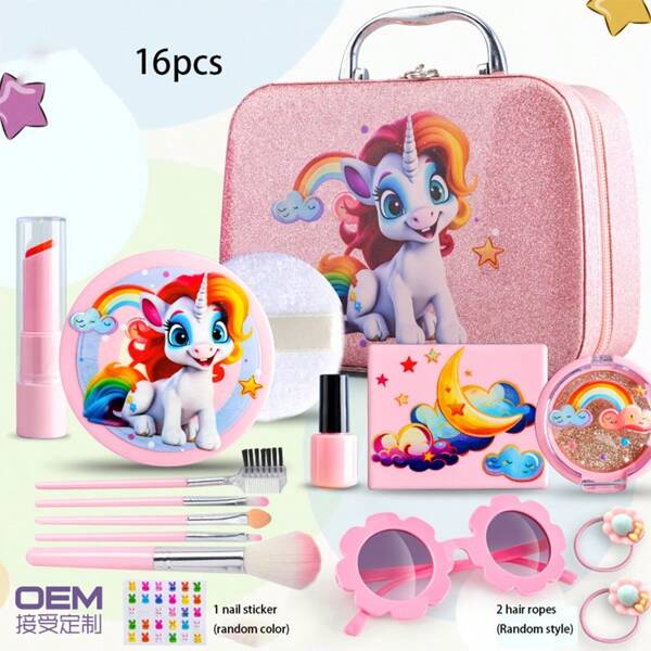 New Kids Pretend Play Makeup Toy Set, Princess Cosmetic Box, Gift For 3-6 Years Old Girls