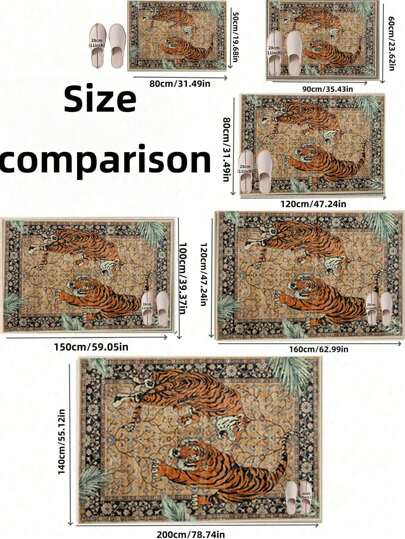 1pc Tiger Area Rugs, Boho Washable Rugs Living Room, Vintage Zachte Dining Room Rug, Non Slip Resistant Large Vloer Tapijt Office Bedroom,Living Room,Entrance Welcome Door Mat, Camel view 2