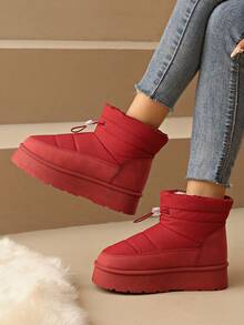 2025 New Fashionable Outdoor Waterproof Snow Boots For Women, Thick Sole, Anti-Slip, Anti-Rain, Thermal Lining, Short Style, White & Burgundy Color - 酒紅色 - 查看 6