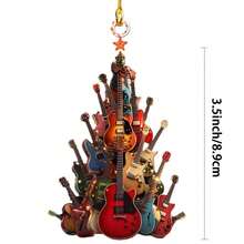 Rockin' Around The Guitar Christmas Tree Ornament,2D Flat Stacking Rock Guitar Christmas Tree Ornaments, Guitar Musical Instrument Ornament Gift