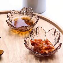 3pcs Glass Cherry Blossom Sauce Plate, Transparent Dining Table Sauce Dish Dessert Plate, Suitable For Living Room, Dining Room, Holiday Decoration, Wedding Table Decor, Sauce Plate, Spring/Summer Home Decor, No Electricity Or Battery Required, Halloween And Christmas Party Supplies