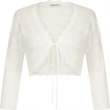 Women's 3/4 Sleeve Bolero Shrug Lightweight Open Front Cropped Cardigan Knit Shrugs For Dresses - màu đen - Xem 9