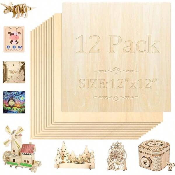 36 Pack Basswood Sheets,12"X12"X1/8" 3mm Basswood Plywood,Craft Wood,Unfinished Wood,For DIY Ornaments And Model Engraving, Wood Burning, Architectural Models, Drawing,Wood For Laser Cutting