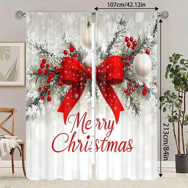 2 pièces Rideaux à imprimé numérique thème de Noël avec design à passant pour tringle. Rideaux de protection de l'intimité convenant pour la chambre à coucher, le salon, la cuisine, le bureau, la salle à manger, la salle de jeux, la décoration d'intérieur