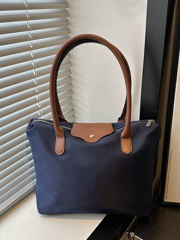 1-Piece Simple And Versatile Casual Versatile Solid Color Large Zipper Large Capacity Shoulder Tote Bag For Women Can Be Worn Cross-Body Suitable For Shopping, Vacation, Work And Commuting Women's Fashion Shoulder Tote Bag