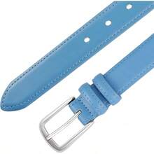 Multicolored Leather Waist Belt With Pin Buckle For Jeans - 天藍色 - 查看 6