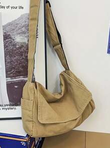 大容量水洗帆布斜挎包，男士简约休闲单肩包，休闲，学生大容量帆布翻盖斜挎包，纯色