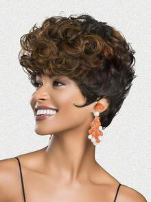 Black Short Pixie Cut Wigs For Black Women Short Wigs For Black Women Pixie Cut Curly Wig With Bangs Black Women Wigs - 黑色棕色 - 查看 8