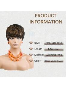 Black Short Pixie Cut Wigs For Black Women Short Wigs For Black Women Pixie Cut Curly Wig With Bangs Black Women Wigs - 黑色棕色 - 查看 3