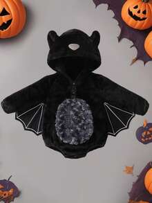 Bat Costume For Baby Boy Girl Halloween Costumes Warm Hooded Bat Outfit Baby Halloween Clothes 3 6 12 18Months - Black - View 4
