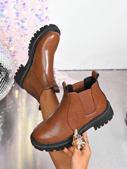 Women's Round Toe Lace-Up Side Zipper Black Combat Boots, New Autumn/Winter PU Leather Fashion Versatile Punk Boots, Multi-Functional Outdoor Non-Slip Boots